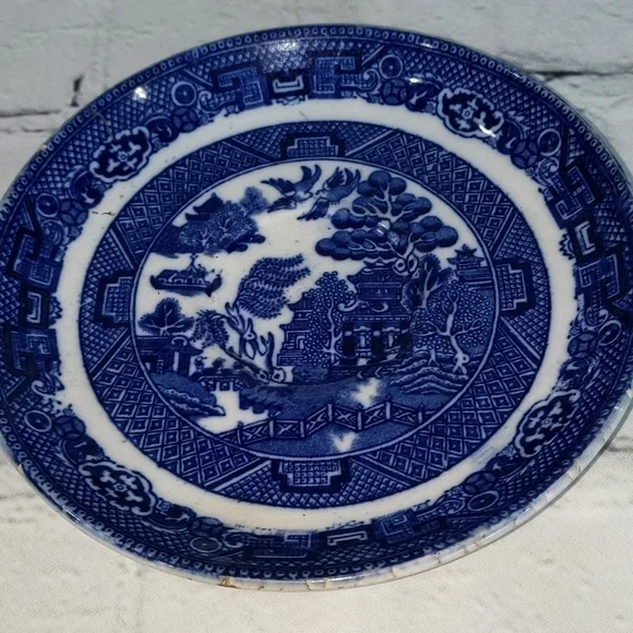 Albertsons Willow England Blue Delft Saucer Plate Oriental Scene - Picture 2 of 6
